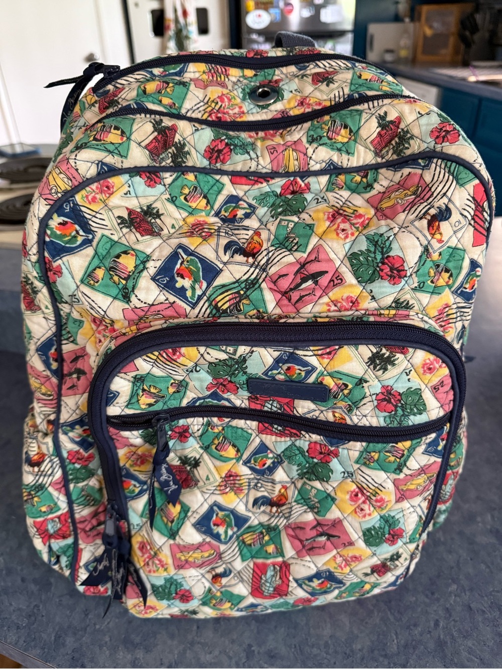 Vera Bradley tech travel backpack in Cuban Stamps retired design